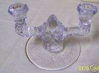 Vintage Glass Double Candleholder Etched Flowers Under  