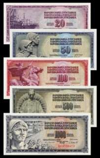 20 to 1000 DINARA Banknote Set YUGOSLAVIA 1978 86   UNC  