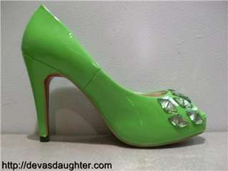 Apple Green Patent Pumps / Hidden Platform Jewel Shoes  