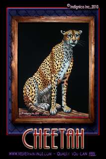 Mexican Black Velvet Painting from Tijuana: The Cheetah Hand Painted 
