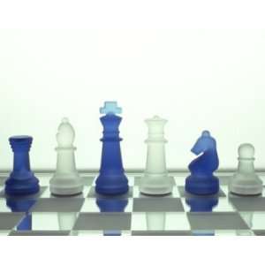  Chess Set, Small 73/4 inch Glass in Blue American Puzzles 