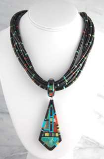 Christopher Nieto Sterling Silver Turquoise Jet Coral Necklace Santo 