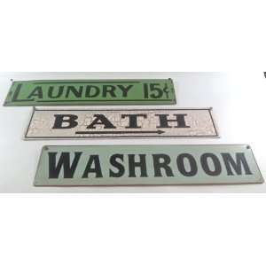  Decor Set of 3 Vintage Signs   Laundry 15 cents, Bath and Washroom 