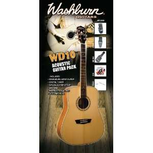  Washburn WD10PACK Dreadnought Acoustic Pack, Natural 