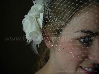 Ivory 12 Blusher Bridal Birdcage Veil w Ivory Flower  