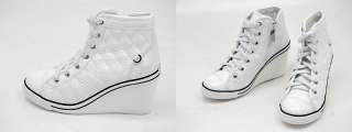 Womens White Shiny Sneakers Wedge Heel Boots US 5~8 / Ladies Platform 