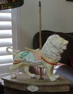 LARGE Lion & Horse Carousel Figurines/Statues Ceramic  