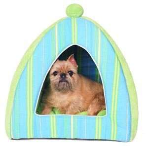  Striped Plush Pet Tent Bed : Color BLUE WITH LIME STRIPE 