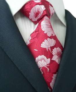   Red White Floral Pattern Mens Silk Tie Set (Super Long Tie)  