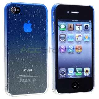 Clear Blue Waterdrop Case+LCD Film+Car DC Charger For iPhone 4 Gen 4G 
