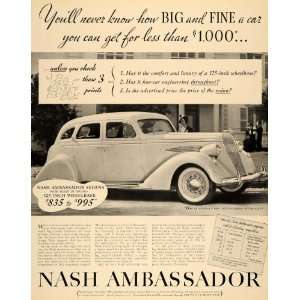  1936 Ad Nash Ambassador Sedan Trunk Motor Car Kenosha 