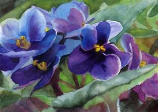 Print Art African Violet Flower Floral Watercolor  