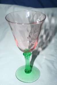 VINTAGE ELEGANT TIFFIN FESTOON OPTIC PINK AND GREEN WATERMELON GLASS 