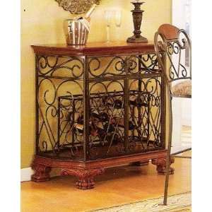   wood and metal wine cage wine rack and buffet server