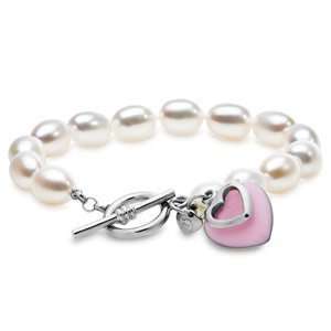    Amoro Hope Pink Enamel Heart and Pearl Bracelet Amoro Jewelry