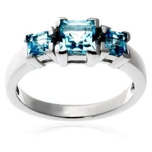    Sterling Silver Blue Topaz Three Stone Ring, Size 10 Jewelry