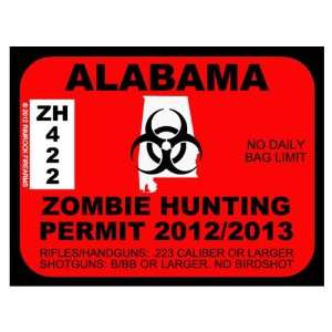  Alabama Zombie Hunting Permit 2012 (Bumper Sticker 