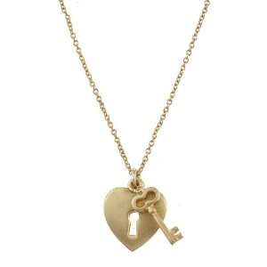  Goldtone Heart Lock and Key Love Charm Necklace: Jewelry