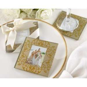  Wedding Favors Golden Brocade Elegant Glass Photo Coasters 