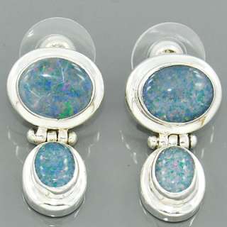 Doublet Australian Blue Opal Gemstone 925 Sterling Silver Stud Jewelry 