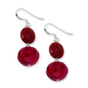   Silver Red Pumpkin Coral & Red Reconstructed Stone Earrings Jewelry
