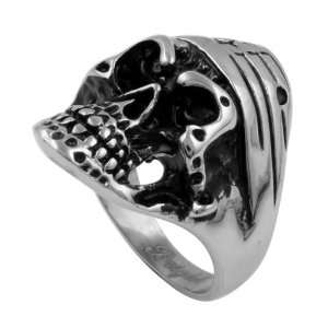316L Stainless Steel Oxidized Casting Biker Ring   Skull with American 