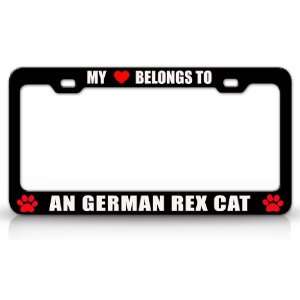 MY HEART BELONGS TO A GERMAN REX Cat Pet Auto License Plate Frame Tag 