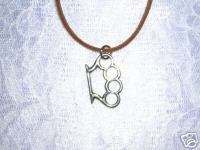 COOL BRASS KNUCKLES SOLID PEWTER PENDANT 18 NECKLACE  