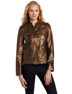  AK Anne Klein Womens Petite Faux Leather Jacket: Clothing
