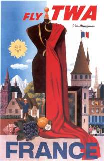 Vintage TWA France Travel Poster  