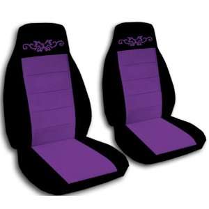 black and purple car seat covers, with a butterfly tattoo for a 1999 