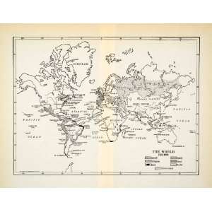  1931 Print World Map 1580 1660 Territories Spanish English 