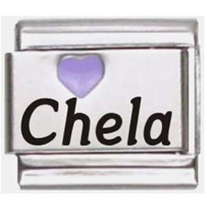  Chela Purple Heart Laser Name Italian Charm Link Jewelry