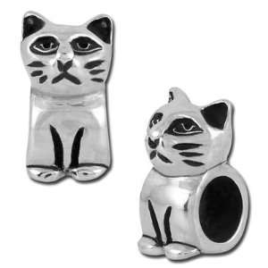  12mm Sitting Cat   Sterling Silver Large Hole Bead: Arts 