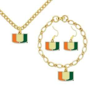   Miami Hurricanes Ladies Gold Tone Jewelry Gift Set: Sports & Outdoors