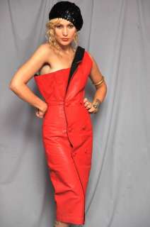 AVANT GARDE Vintage RED LEATHER Fitted ORIGAMI DRESS XS  