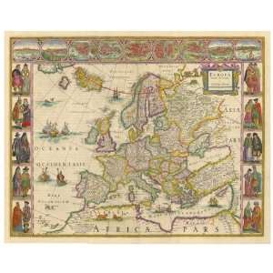  1620 Blaeu Europe Antique Wall Map Reproduction