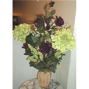  Tuscan Style Dark Purple Rose & Hydrangea Arrangement 