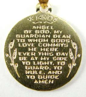 14K Gold Necklace Pendant Guardian Angel Prayer Back 16  