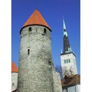 St. Olafs Church and Town, Wall with Towers, Tallinn, Estonia Premium 
