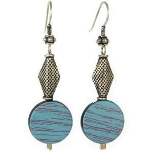     Unique Turquoise Striped Earrings by Dragonheart   Silver Plated