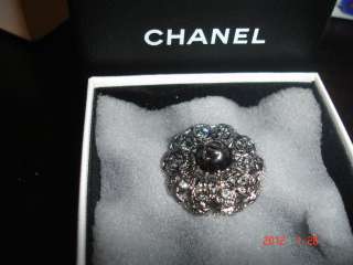 New 100% Authentic CHANEL Pin with CC logo black with pewter $250 +Tax 