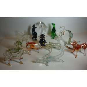  Set of 13 Piece Blown Glass Assorted Animals Figurine Set 