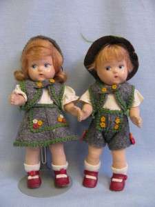 ½ VOGUE Ink Spot Tags TODDLES c1945 TYROLEAN Boy & Girl Dolls PAIR 