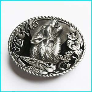  New Western Howling Wolf With Green BELT Buckle WT 013BK 
