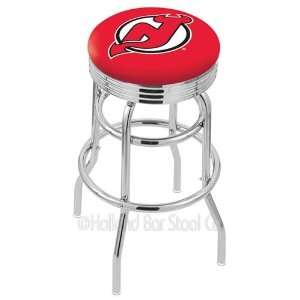 New Jersey Devils Logo Chrome Double Ring Swivel Bar Stool with Ribbed 