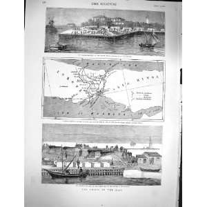   1878 Russian Battery Danube British Ships Scutari Map