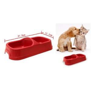  Dog Cat Pet Food Water Feeding Plastic Double Bowls Dish 
