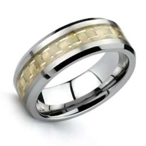 Bling Jewelry Mens Tungsten Carbide Ring Carbon Fiber Inlay Gold 8mm 