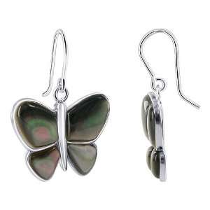   Mother of Pearl Butterfly Designer Fish Hook Dangle Earrings: Jewelry